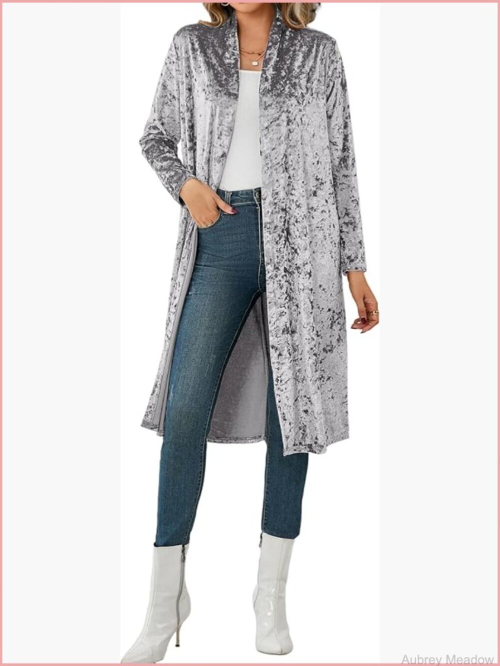 Crushed Velvet Long Cardigan Jacket Casual Open Front Duster Coat